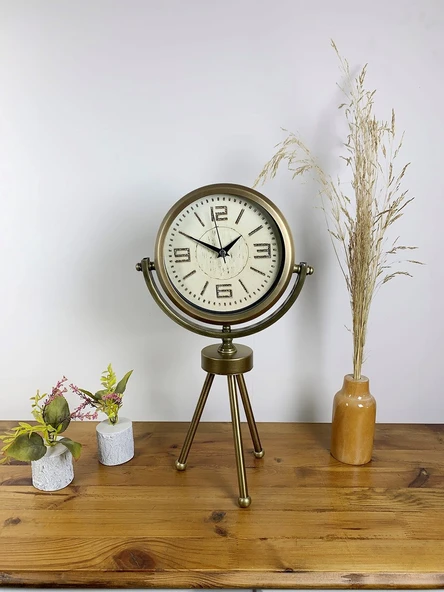 Norino Eskitme Metal Mini Tripod Vintage Masa Saati 45×26 cm ürün görseli 1
