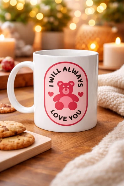 Norino I Will Always Love You Ayıcık Desenli Porselen Kupa Model 33 – Sevgiliye Özel Anlamlı Hediye Kupası ürün görseli 1