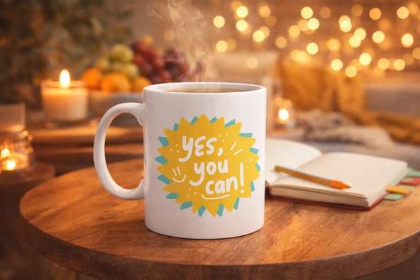 Norino Yes You Can Motivasyon Kupası MODEL 131 , Pozitif Mesajlı Porselen Kupa , İlham Veren Tasarım , Ofis & Hediye Kupası ürün görseli 1