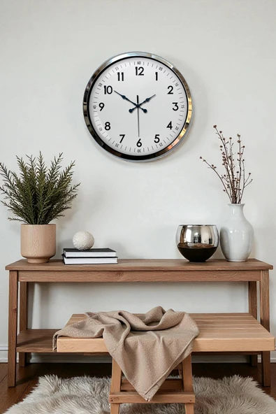Norino Modern Klasik 40 Cm Krom Metal Duvar Saati ürün görseli 1