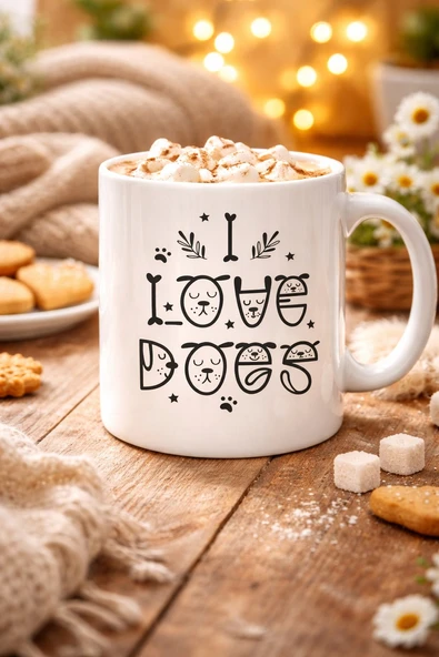 Norino I Love Dogs Tasarımlı Porselen Kupa MODEL 64 – Sevimli Köpek Figürlü, Kahve & Çay Kupası ürün görseli 1