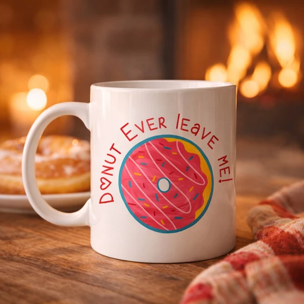 Norino Donut Ever Leave Me Yazılı Sevimli Tasarım Porselen Kupa Model 22 ürün görseli 1