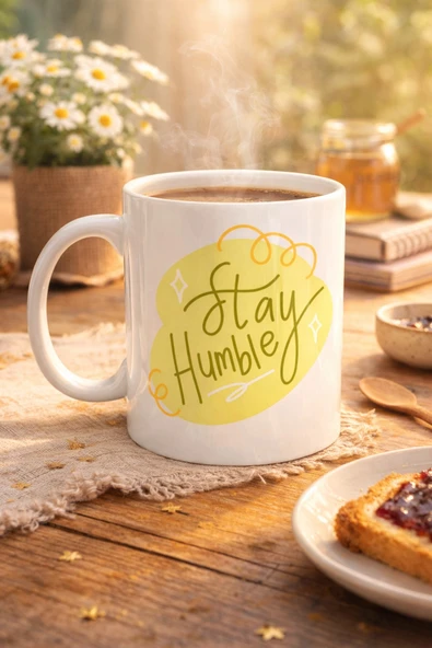Norino Stay Humble Porselen Kupa MODEL 129 – Minimal Motivasyon Kupası, Şık Tasarım, Günlük Kahve & Çay Kupası ürün görseli 1