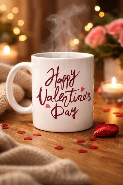 Norino Happy Valentine’s Day Baskılı Porselen Kupa Model 2 – Sevgililer Günü Özel Tasarım ürün görseli 1