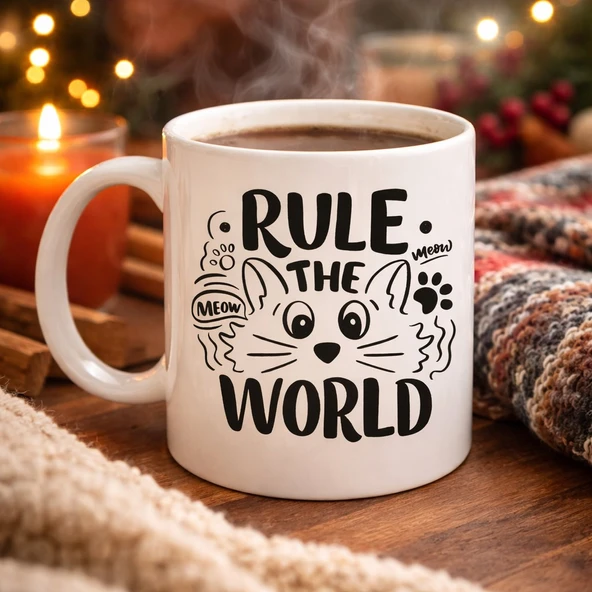 Norino Rule The World Kedi Desenli Porselen Kupa MODEL 61 Sevimli Kedi Figürlü Kahve Kupası ürün görseli 1