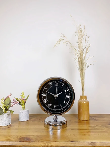 Norino Krom Metal Siyah Retro Masa Saati 25×20 cm ürün görseli 1