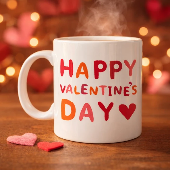 Norino Happy Valentine’s Day Kupa – Model 4 Sevgililer Günü Hediyesi - Aşk Temalı Porselen Kupa - Sevgiliye Özel Tasarım ürün görseli 1
