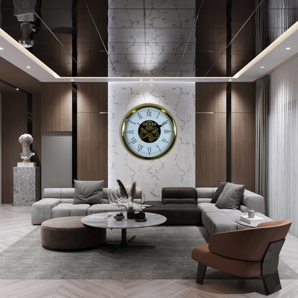 Norino Luxury Gold 60 Cm Çarklı Duvar Saati ürün görseli 1