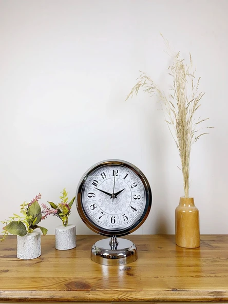 Norino Krom Metal Çini Desen Masa Saati 25×20 cm ürün görseli 1