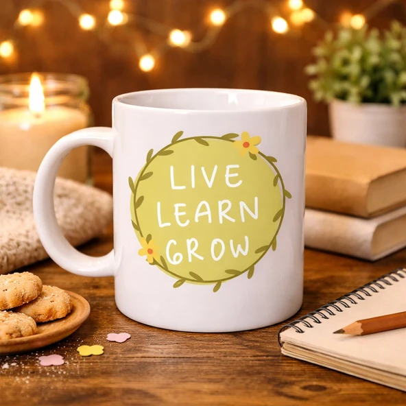 Norino Live Learn Grow Motivasyon Kupası MODEL 133 – YAŞA , ÖĞREN , GELİŞ İlham Veren Tasarım, Porselen Kupa, Pozitif Mesajlı Kahve & Çay Kupası ürün görseli 1