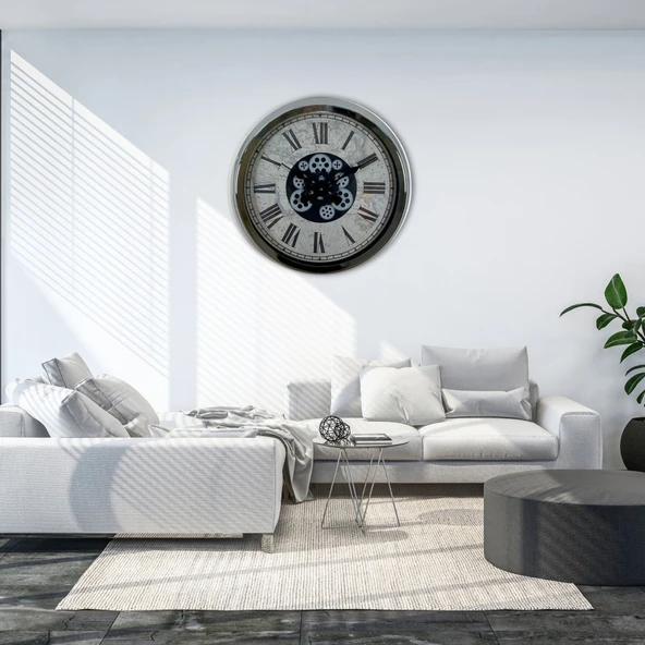 Norino Roma Atlas Silver 60 Cm Çarklı Krom Duvar Saati ürün görseli 1