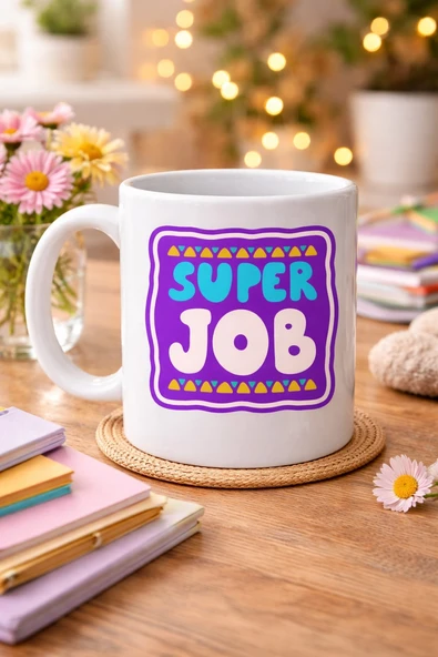 Norino Super Job "HARİKA İŞ ÇIKARDIN" Yazılı Porselen Kupa MODEL 148 – Motivasyon Kupası – Başarı Tebrik Hediyesi – Ofis & Ev İçin Moral Veren Kahve Kupası ürün görseli 1