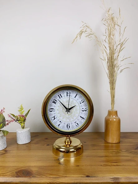 Norino Gold Metal Çini Desen Masa Saati 25×20 cm ürün görseli 1