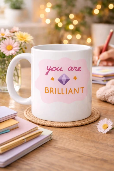 Norino You Are Brilliant "SEN HARİKASIN" Yazılı Porselen Kupa MODEL 149 – Motivasyon Kupası – Moral Veren Kahve Kupası – Anlamlı Hediye Fikri ürün görseli 1