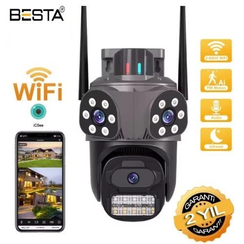 Norino Dış Mekan Üç Kameralı Gece Görüşlü Full Hd Ip Akıllı Güvenlik Kamerası PTZ GÜVENLİK KAMERASI BB-1735 ürün görseli 1
