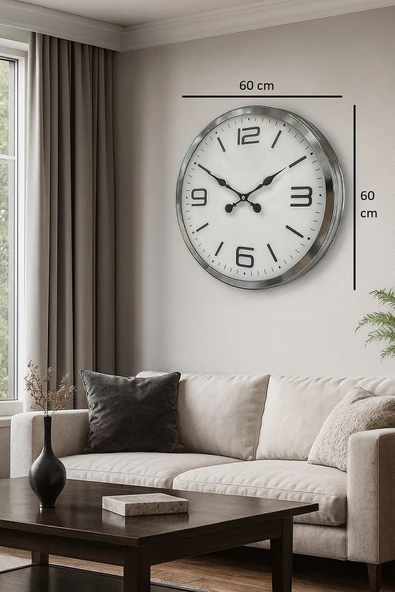 Norino 60 cm Krom Metal Dizayn Duvar Saati ürün görseli 1