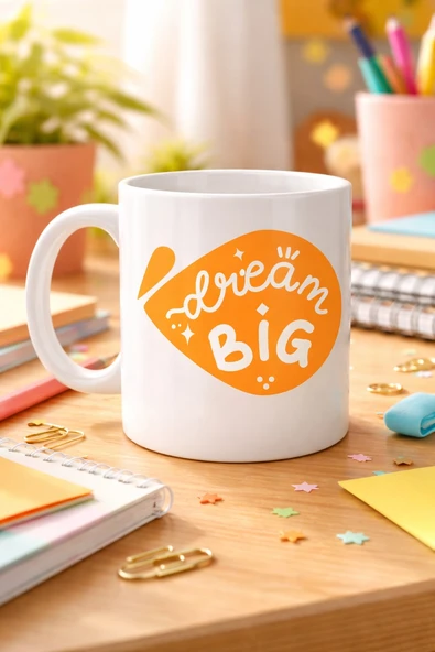 Norino Dream Big Yazılı Porselen Kupa MODEL 135 – Motivasyon Temalı, Sıcak Tasarım, Kahve & Çay Kupası, Hediye Fikri ürün görseli 1