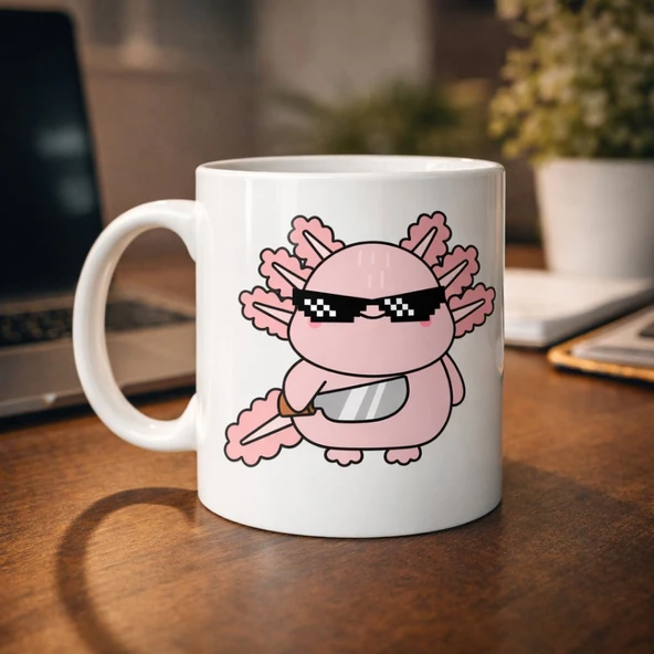 Norino Cool Axolotl Tasarımlı Porselen Kupa MODEL 83 – Eğlenceli, Sevimli ve Enerji Dolu Kahve Kupası ürün görseli 1