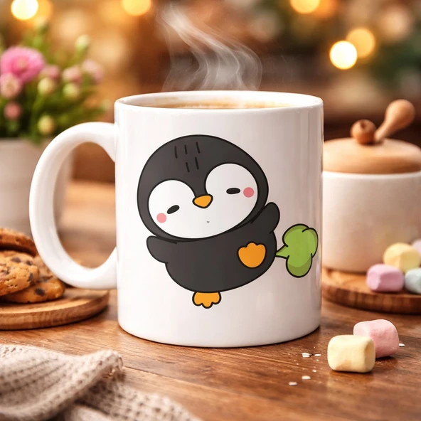 Norino Şaşkın Penguen Tasarımlı Porselen Kupa MODEL 89 – Eğlenceli, Neşeli ve Sıcacık Kahve Keyfi ürün görseli 1