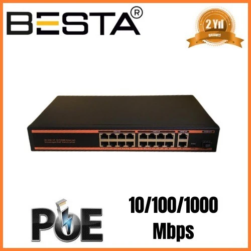 Norino 18 PORT GİGABİT POE SWİTCH 10/100/1000 Mbps 16 Port POE BST1821G ürün görseli 1