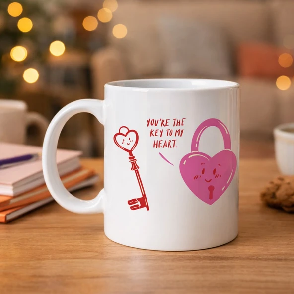 Norino Model 27 – You’re The Key To My Heart Tasarımlı Porselen Kupa - Sevgiliye Arkadaşa Özel Anlamlı Hediye ürün görseli 1