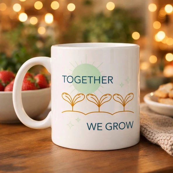 Norino Together We Grow Tasarımlı Porselen Kupa Model 38 – Sevgi Temalı Özel Hediye Kupası ürün görseli 1