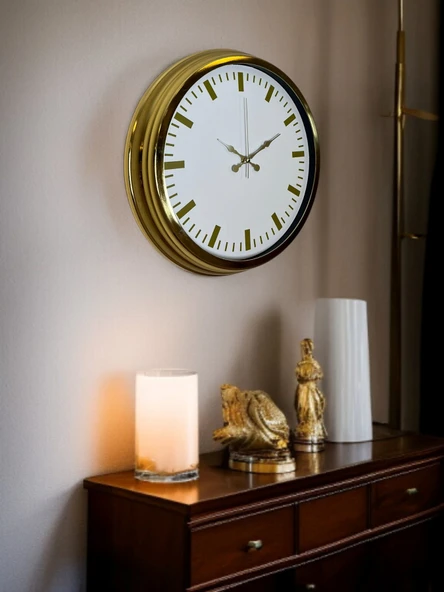 Norino Gold & White Lüks Tasarım 40 Cm Gold Metal Duvar Saati ürün görseli 1