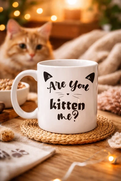 Norino Are You Kitten Me? Yazılı Kedi Temalı Porselen Kupa MODEL 58 Sevimli Tasarım, Kahve & Çay Kupası ürün görseli 1