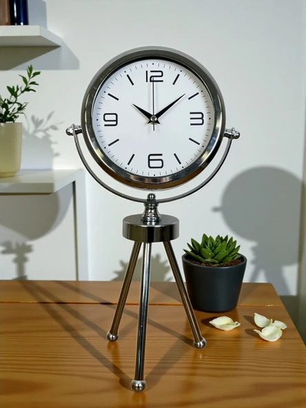Norino Elegance Krom Tripod Üç Ayaklı Metal Masa Saati ürün görseli 1