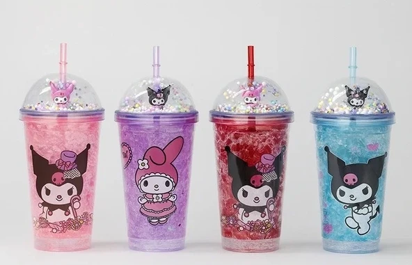 Norino Sevimli Kuromi Işıklı Pipetli Boncuklu Suluk & Bardak 400 Ml ürün görseli 1