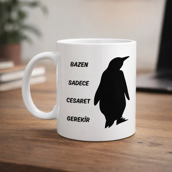 Norino Bazen Sadece Cesaret Gerekir Kupa MODEL 160 – Nihilist Penguen Tasarımlı Porselen Kupa | İlham Veren Motif, Özgün Hediye ürün görseli 1