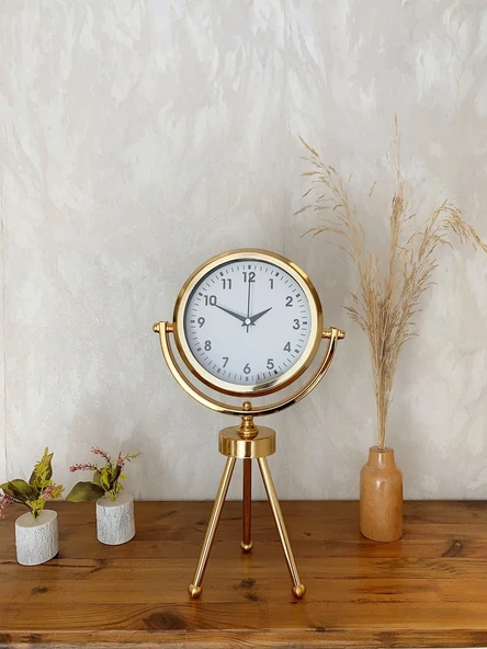 Norino Gold Metal Mini Tripod Lüks Masa Saati 45×26 cm ürün görseli 1