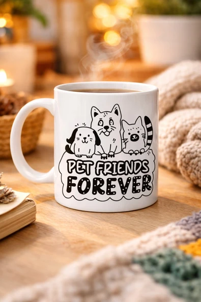Norino Pet Friends Forever Porselen Kupa MODEL 69 – Kedi & Köpek Figürlü Sevimli Tasarım, Hayvan Severlere Özel Kahve ve Çay Kupası ürün görseli 1
