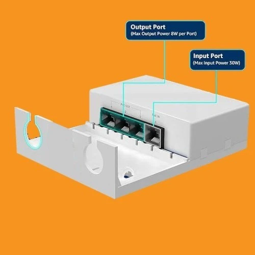 Norino 4 Port Outdoor PoE Extender 1 giriş 3 Çıkış, IEEE 802.3af/at Mini 4 Kanal PoE Tekrarlayıcı IP66 Su Geçirmez ürün görseli 1