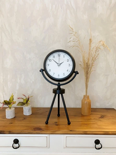 Norino Siyah Metal Mini Tripod Dekoratif Masa Saati 45×26 cm ürün görseli 1