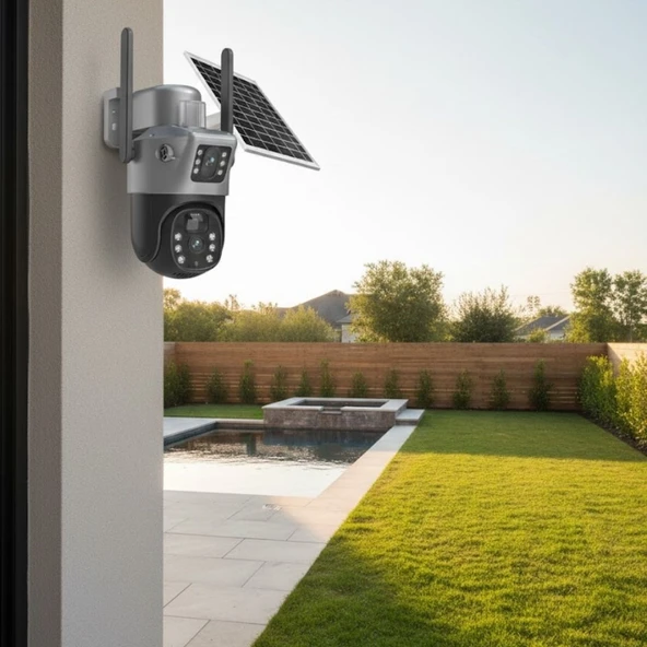 Norino Norino® Güneş Panelli Akıllı Güvenlik Kamerası 360° PTZ Hareketli,Kablosuz WiFi,Çift Anten ve Kameralı,Gece Görüşlü,Hareket Algılamalı,Solar Kamera ürün görseli 1
