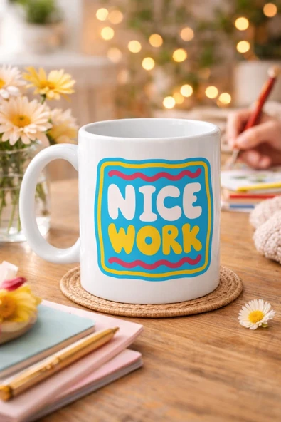 Norino Nice Work "HARİKA İŞ ÇIKARDIN" Yazılı Porselen Kupa MODEL 147 – Motivasyon Kupası – Tebrik & Başarı Temalı Kahve Kupası – Hediye Fikri ürün görseli 1