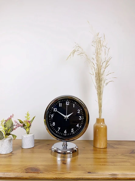 Norino Krom Metal Gece Siyahı Masa Saati 25×20 cm ürün görseli 1