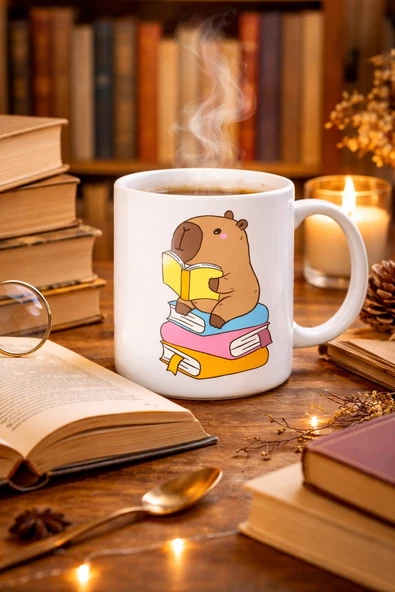 Norino Kitap Okuyan Kapibara Tasarımlı Porselen Kupa MODEL 100 – Kahve & Çay Keyfi İçin Sıcacık ve Sevimli Tasarım CAPYBARA ürün görseli 1