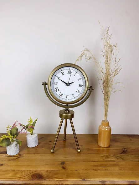 Norino Eskitme Metal Mini Tripod Retro Masa Saati 45×26 cm ürün görseli 1
