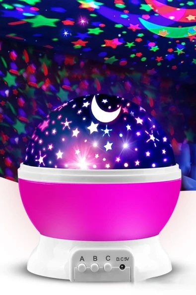 Norino Ay ve Yıldızlı Gökyüzü Yansıtmalı Dönen Projeksiyon Gece Lambası- Çocuk Bebek Odası Pembe ürün görseli 1