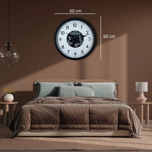 Norino Black Motion 60 Cm Çarklı Duvar Saati - Resim 4