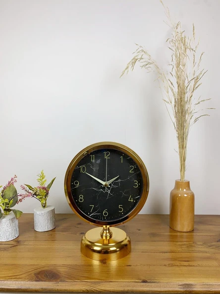 Norino Gold Metal Mermer İlhamı Masa Saati 25×20 cm ürün görseli 1
