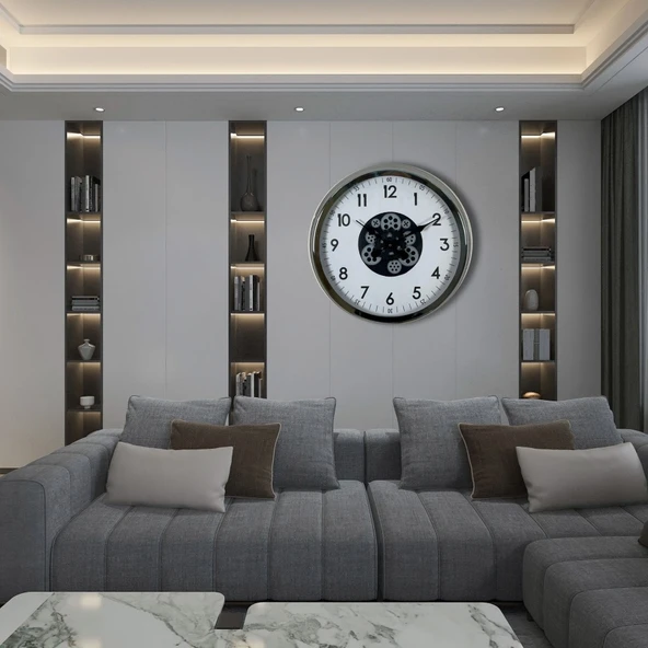 Norino Krom Şıklık Sade 60 Cm Çarklı Duvar Saati ürün görseli 1