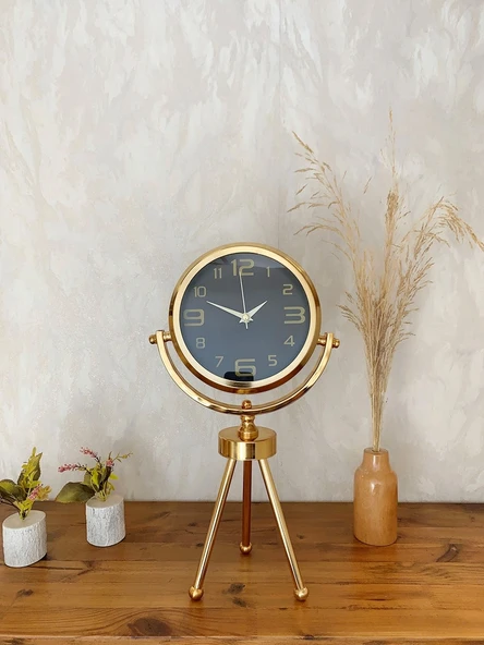 Norino Gold Metal Mini Tripod Siyah İnci Masa Saati 45×26 cm – Şık ve Modern Dekoratif Tasarım ürün görseli 1