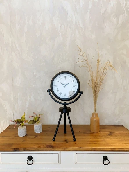 Norino Siyah Metal Mini Tripod Retro Masa Saati 45×26 cm ürün görseli 1