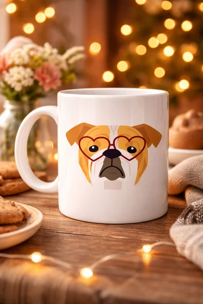 Norino Kalpli Gözlüklü İngiliz Bulldog Tasarımlı Porselen Kupa Model 52 – Sevimli Köpek Desenli Kahve & Çay Kupası ürün görseli 1