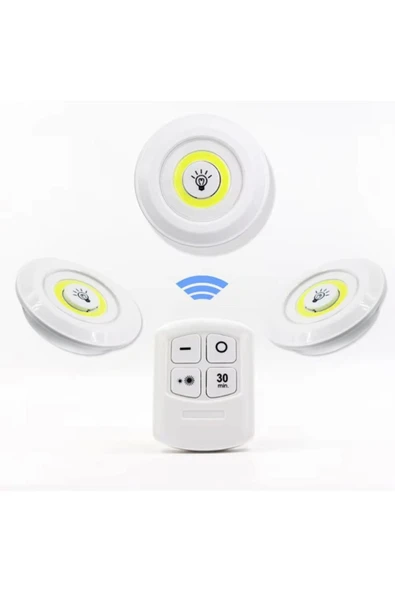 Norino 3 Lü Kumandalı Yapışkanlı Kablosuz Pilli Led Spot Lamba Işıldak ürün görseli 1