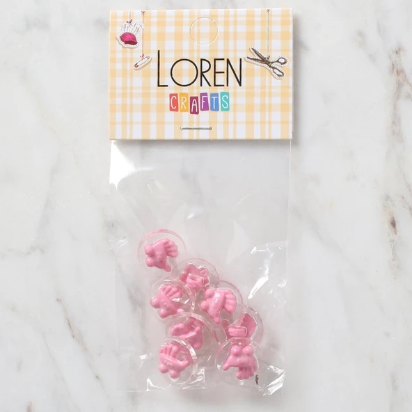 Norino Loren Crafts 8 li Şeffaf Pembe Bebek Arabası Düğme ürün görseli 1