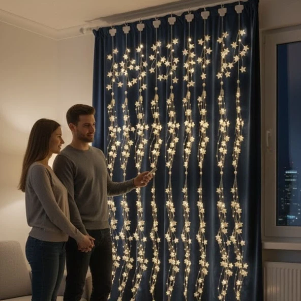 Norino Saçaklı 3*3 Metre Yıldız Boncuklu Dekor Led USB Ev, Oda ve Organizasyon Dekoru hakkında ürün açıklaması ürün görseli 1